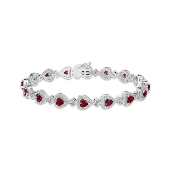 Heart-Shaped Lab-Created Ruby & White Lab-Created Sapphire Link Bracelet Sterling Silver 7.25"