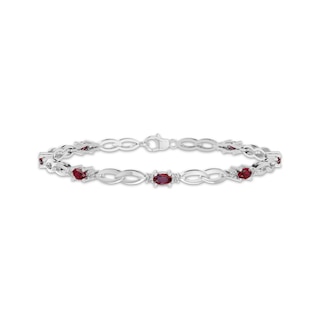 Oval-Cut Lab-Created Ruby & White Lab-Created Sapphire Bracelet Sterling Silver 7.25"