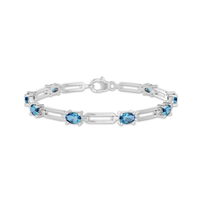 Main Image 1 of Oval-Cut Swiss Blue Topaz Bracelet Sterling Silver 7.25"