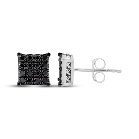 Men's Black Diamond Square Stud Earrings 1/4 ct tw Sterling Silver