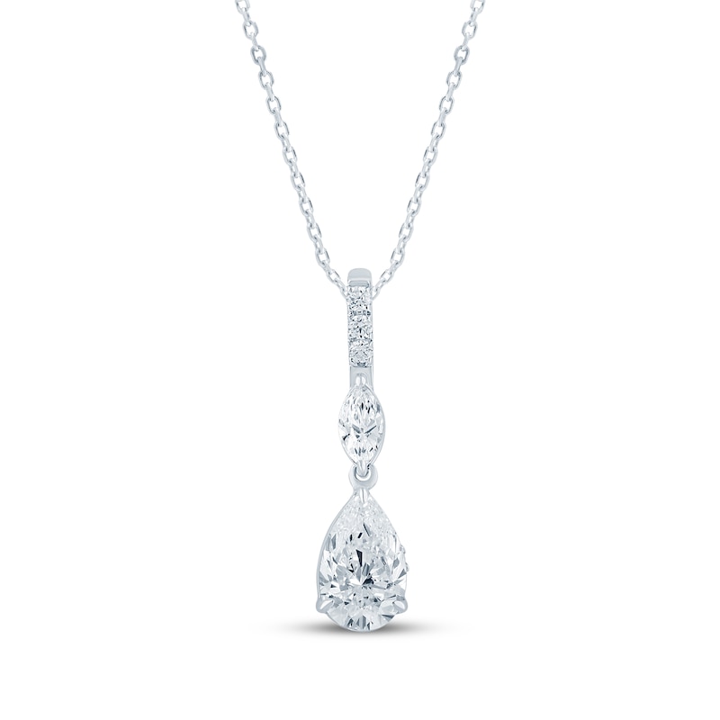 Main Image 1 of Monique Lhuillier Bliss Pear-Shaped Lab-Grown Diamond Drop Necklace 3/4 ct tw Platinum-Plated Sterling Silver 18"