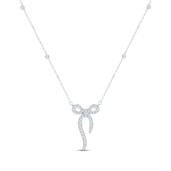 Monique Lhuillier Bliss Lab-Grown Diamond Bow Necklace 5/8 ct tw Platinum-Plated Sterling Silver 18"