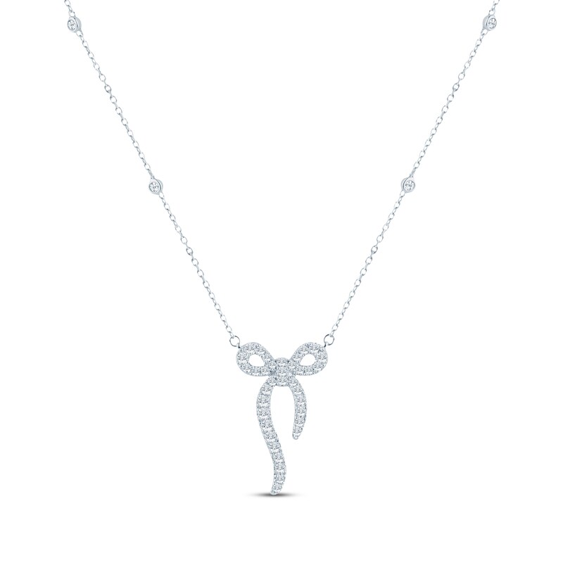Main Image 1 of Monique Lhuillier Bliss Lab-Grown Diamond Bow Necklace 5/8 ct tw Platinum-Plated Sterling Silver 18"