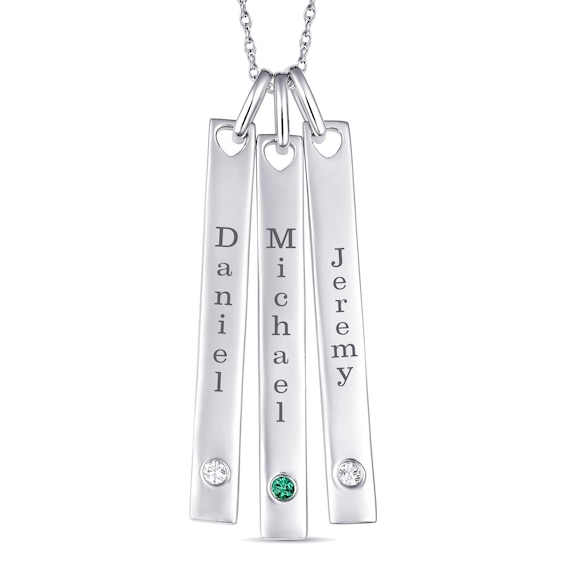 Round Birthstone Family & Mother's Vertical Bar Necklace (1-3 Stones and Lines)