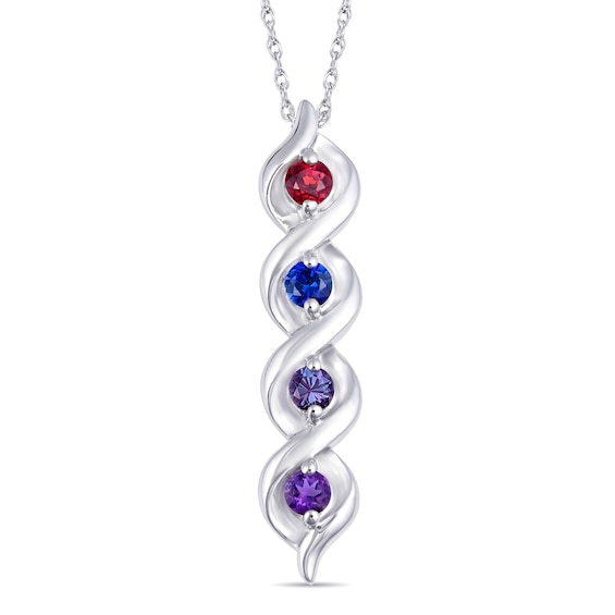 Birthstone Family & Mother's S-Curve Vertical Bar Necklace (1-4 Stones)