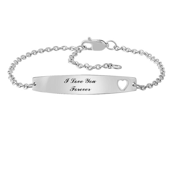 Couple's Bar Bracelet Heart cut-out Sterling Silver (2 Lines)