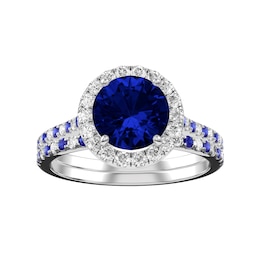 Round Sapphire Bridal Ring and Matching Band