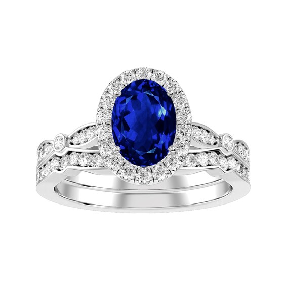Oval Sapphire Bridal Ring and Matching Band