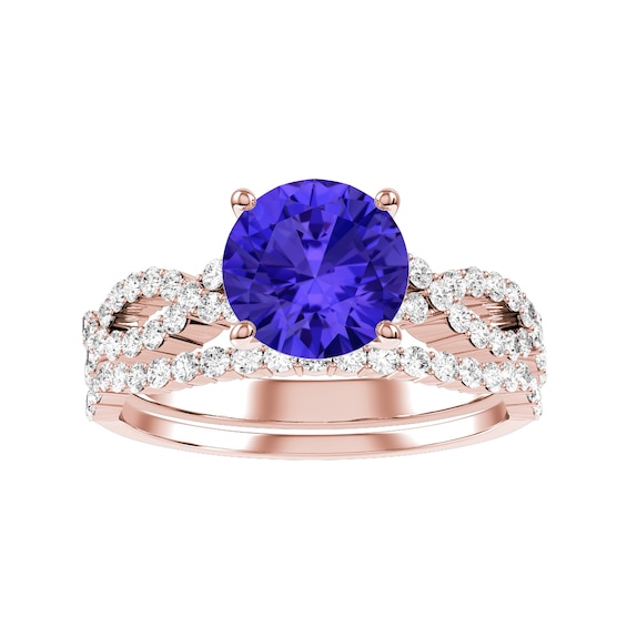 Round Tanzanite Bridal Ring and Matching Band