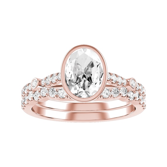 Oval Diamond Bridal Ring and Matching Band