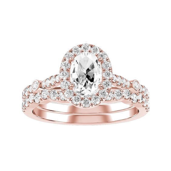 Oval Diamond Bridal Ring and Matching Band