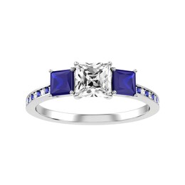 Diamond and Sapphire Bridal Ring 1/2 ct tw 10K White Gold