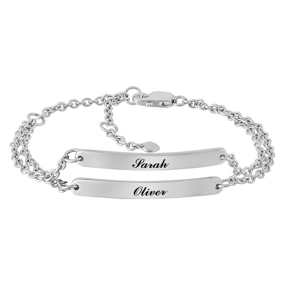 Couple's Double Bar Bracelet Sterling Silver (2 Lines)