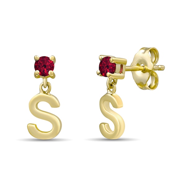Birthstone and Initials Drop Earrings (1 Stone and 1 Initial)