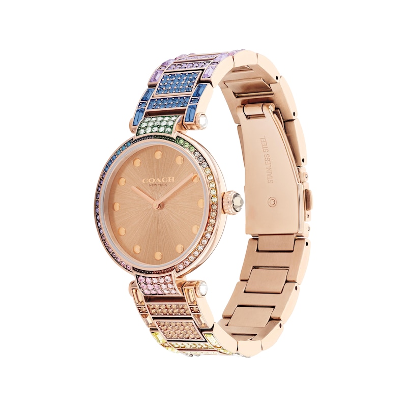 COACH Cary Crystal Band Carnation Gold-Tone Women’s Watch 14503994