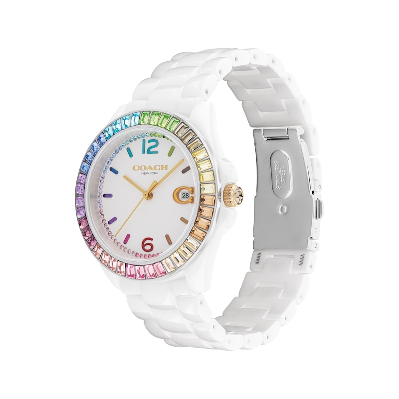 COACH Greyson Crystal Bezel Women’s White Ceramic Watch 14504019