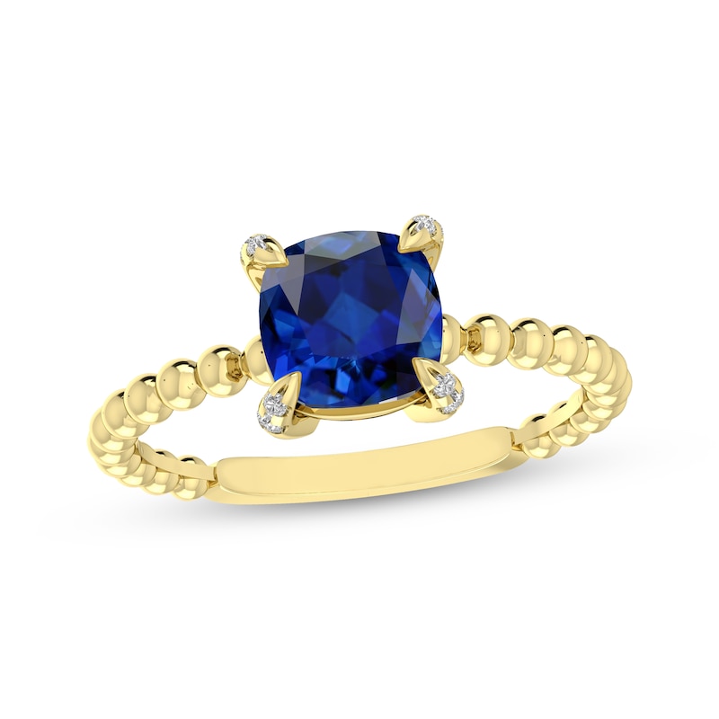 Main Image 1 of Cushion-Cut Blue Lab-Created Sapphire & Diamond Accent Ring 10K Yellow Gold