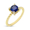 Thumbnail Image 2 of Cushion-Cut Blue Lab-Created Sapphire & Diamond Accent Ring 10K Yellow Gold