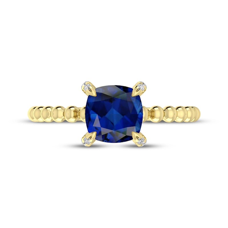 Main Image 3 of Cushion-Cut Blue Lab-Created Sapphire & Diamond Accent Ring 10K Yellow Gold