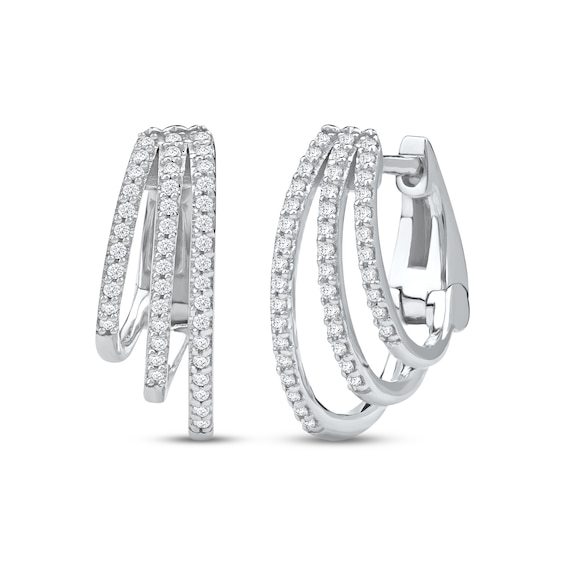 Diamond Three-Row Staggered Huggie Hoop Earrings 1/4 ct tw 10K White Gold