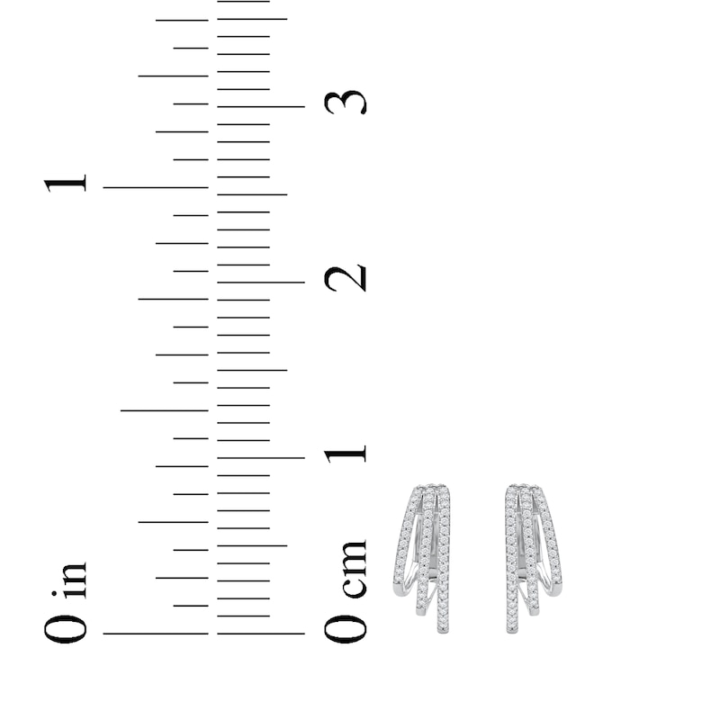 Main Image 5 of Diamond Three-Row Staggered Huggie Hoop Earrings 1/4 ct tw 10K White Gold