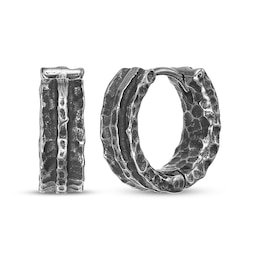 Men's Hammered Hoop Earrings Antique-Finish Stainless Steel