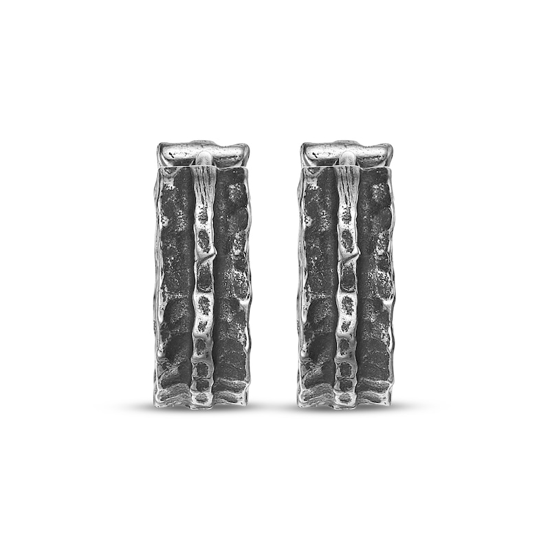 Main Image 2 of Men's Hammered Hoop Earrings Antique-Finish Stainless Steel
