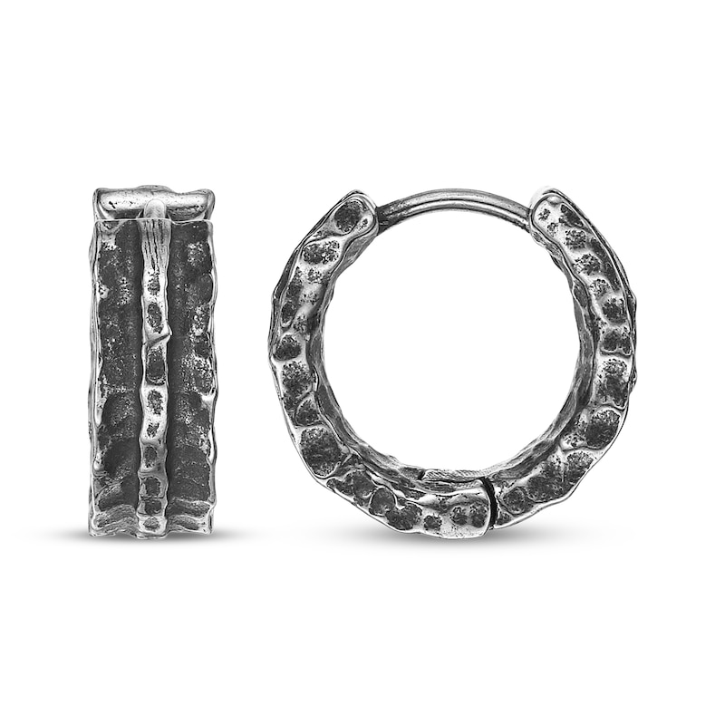 Main Image 3 of Men's Hammered Hoop Earrings Antique-Finish Stainless Steel