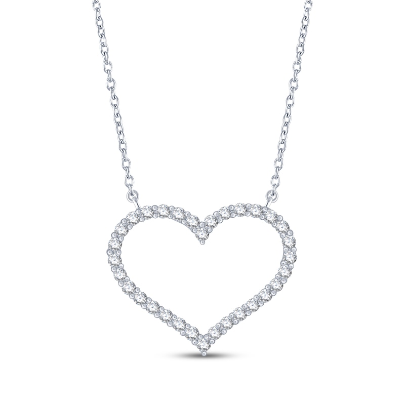 Main Image 1 of Diamond Heart Outline Necklace 1/10 ct tw 10K White Gold 18"