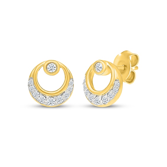 Diamond Circle Stud Earrings 1/8 ct tw 10K Yellow Gold
