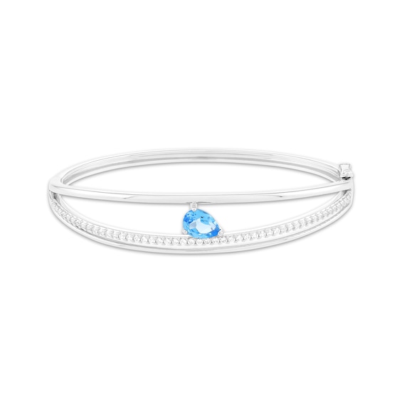 Pear-Shaped Swiss Blue Topaz & White Lab-Created Sapphire Split Bangle Bracelet Sterling Silver