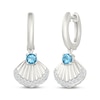 Thumbnail Image 1 of Swiss Blue Topaz & White Lab-Created Sapphire Shell Hoop Dangle Earrings Sterling Silver