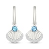 Thumbnail Image 2 of Swiss Blue Topaz & White Lab-Created Sapphire Shell Hoop Dangle Earrings Sterling Silver