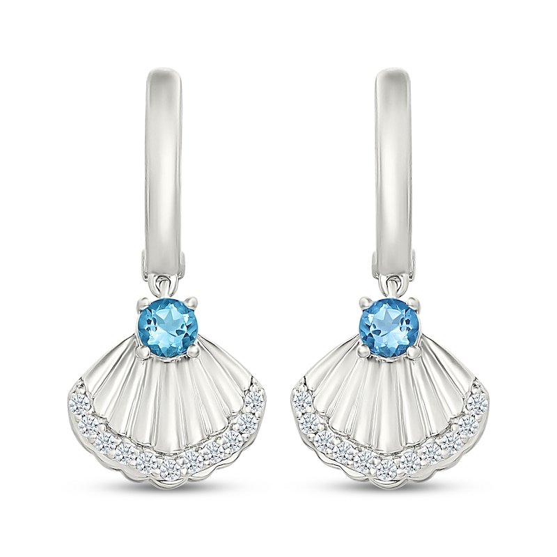 Main Image 2 of Swiss Blue Topaz & White Lab-Created Sapphire Shell Hoop Dangle Earrings Sterling Silver