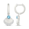Thumbnail Image 3 of Swiss Blue Topaz & White Lab-Created Sapphire Shell Hoop Dangle Earrings Sterling Silver