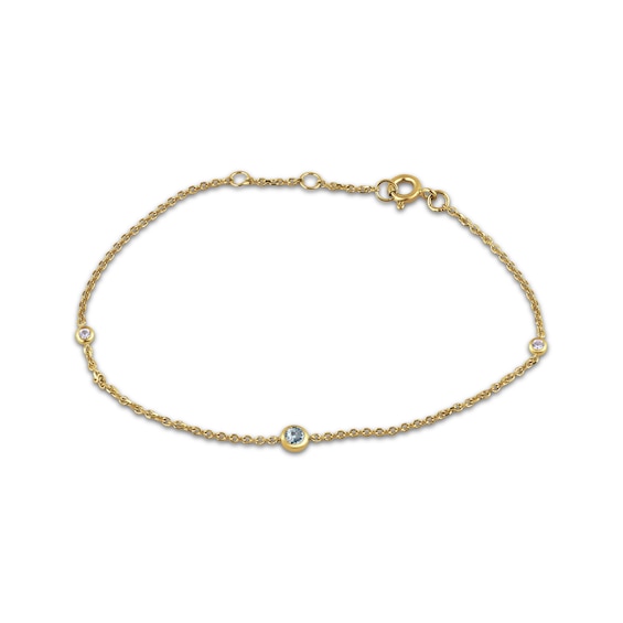 STUDIO BY KAY Aquamarine & White Lab-Created Sapphire Bezel-Set Bracelet 24K Yellow Gold Vermeil Sterling Silver 7.5"