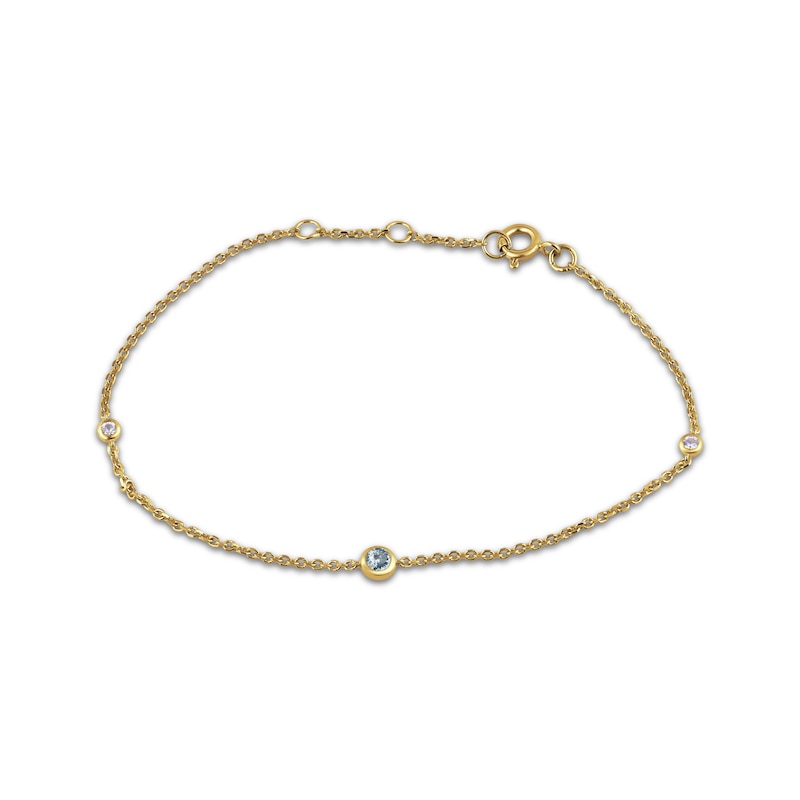 Main Image 1 of STUDIO BY KAY Aquamarine & White Lab-Created Sapphire Bezel-Set Bracelet 24K Yellow Gold Vermeil Sterling Silver 7.5"
