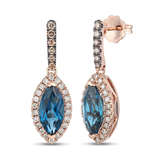 Le Vian Marquise-Cut Blue Topaz & Diamond Drop Earrings 3/8 ct tw 14K Strawberry Gold