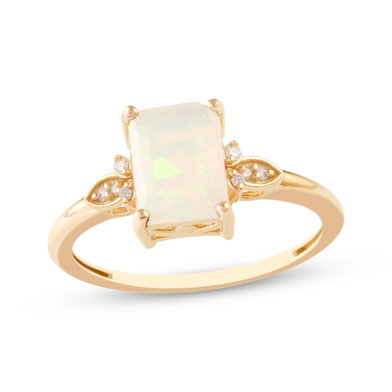 Main Image 1 of Octagon-Cut Opal & Diamond Ring 1/20 ct tw 10K Yellow Gold