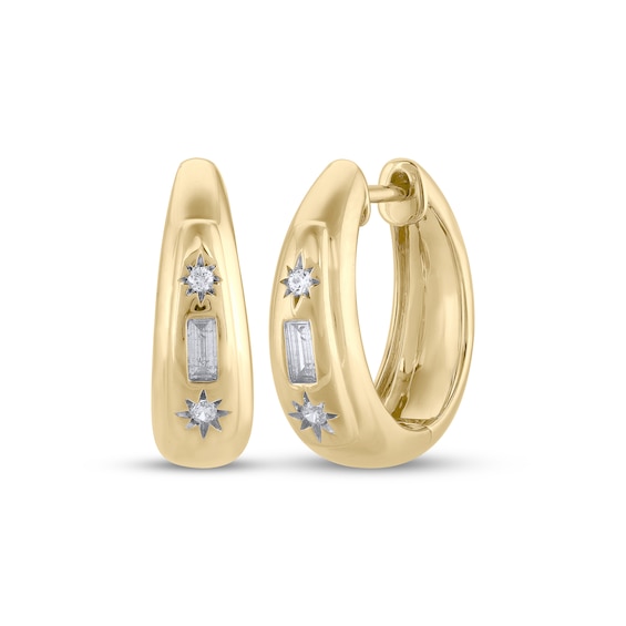 STUDIO BY KAY Baguette & Round-Cut Diamond Hoop Earrings 1/6 ct tw 24K Yellow Gold Vermeil Sterling Silver