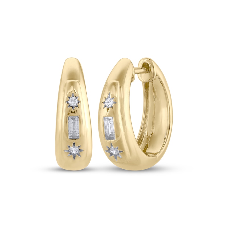Main Image 1 of STUDIO BY KAY Baguette & Round-Cut Diamond Hoop Earrings 1/6 ct tw 24K Yellow Gold Vermeil Sterling Silver