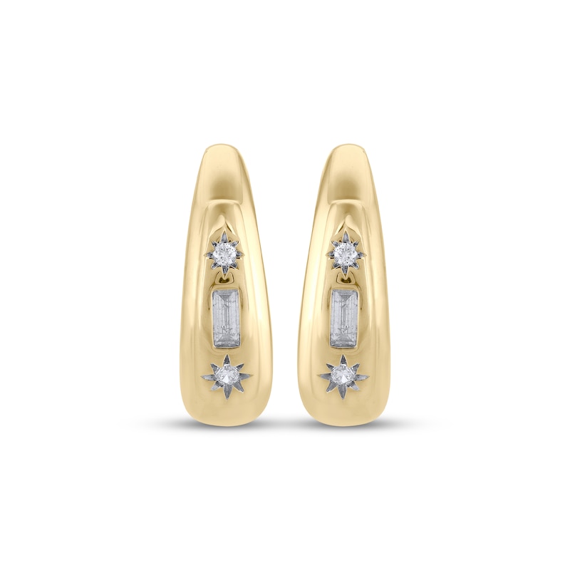 Main Image 2 of STUDIO BY KAY Baguette & Round-Cut Diamond Hoop Earrings 1/6 ct tw 24K Yellow Gold Vermeil Sterling Silver