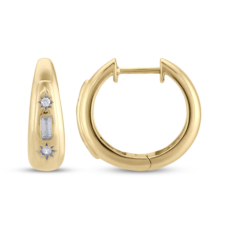 Main Image 3 of STUDIO BY KAY Baguette & Round-Cut Diamond Hoop Earrings 1/6 ct tw 24K Yellow Gold Vermeil Sterling Silver