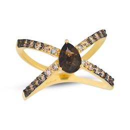 Le Vian Kiss Collection Chocolate Quartz "X" Crossover Ring 1/2 ct tw Diamonds 14K Honey Gold