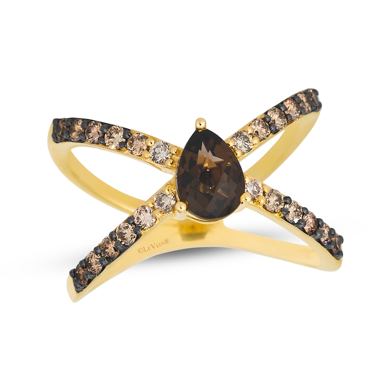Main Image 1 of Le Vian Kiss Collection Chocolate Quartz "X" Crossover Ring 1/2 ct tw Diamonds 14K Honey Gold