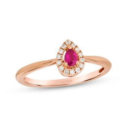 Le Vian Pear-Shaped Ruby Ring 1/15 ct tw Diamonds 14K Strawberry Gold