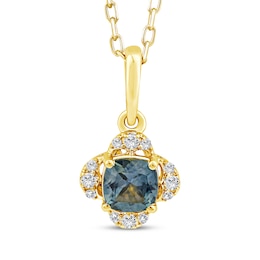 American Blue Sapphire & Cushion-Cut Diamond Necklace 1/20 ct tw 10K Yellow Gold 18"