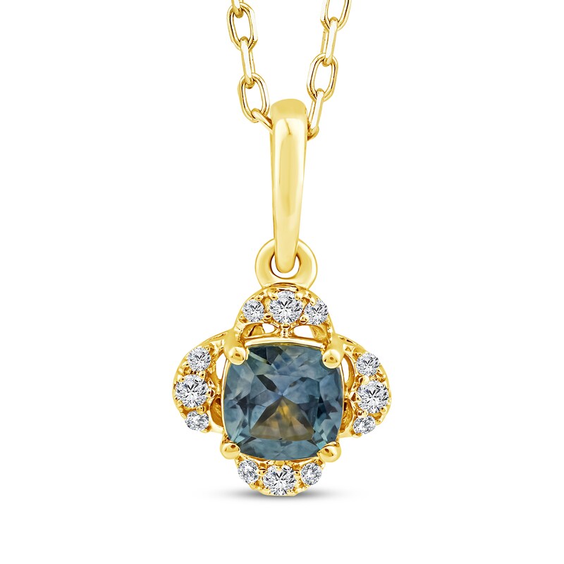 Main Image 1 of American Blue Sapphire & Cushion-Cut Diamond Necklace 1/20 ct tw 10K Yellow Gold 18"