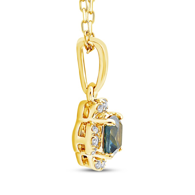 Main Image 2 of American Blue Sapphire & Cushion-Cut Diamond Necklace 1/20 ct tw 10K Yellow Gold 18"