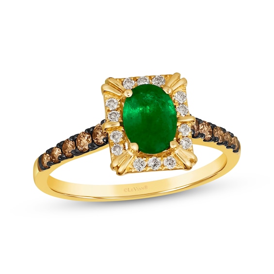 Le Vian Oval-Cut Emerald Rectangle Frame Ring 3/8 ct tw Diamonds 14K Honey Gold